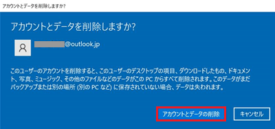 アカウントとデータの削除が赤で囲われた画像