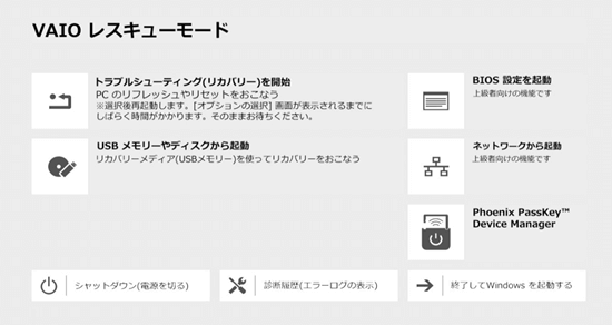 VAIOレスキューモード画面