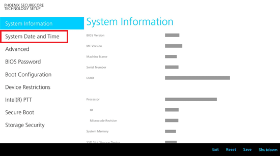 System Date nad Timeが赤く囲われている画像