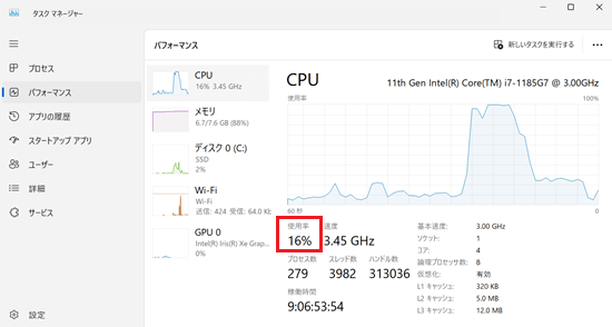 使用率が赤く囲われている画像